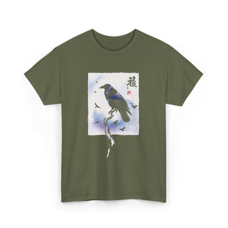 Japanese Crow Raven Art Crow T-Shirt - Military Green