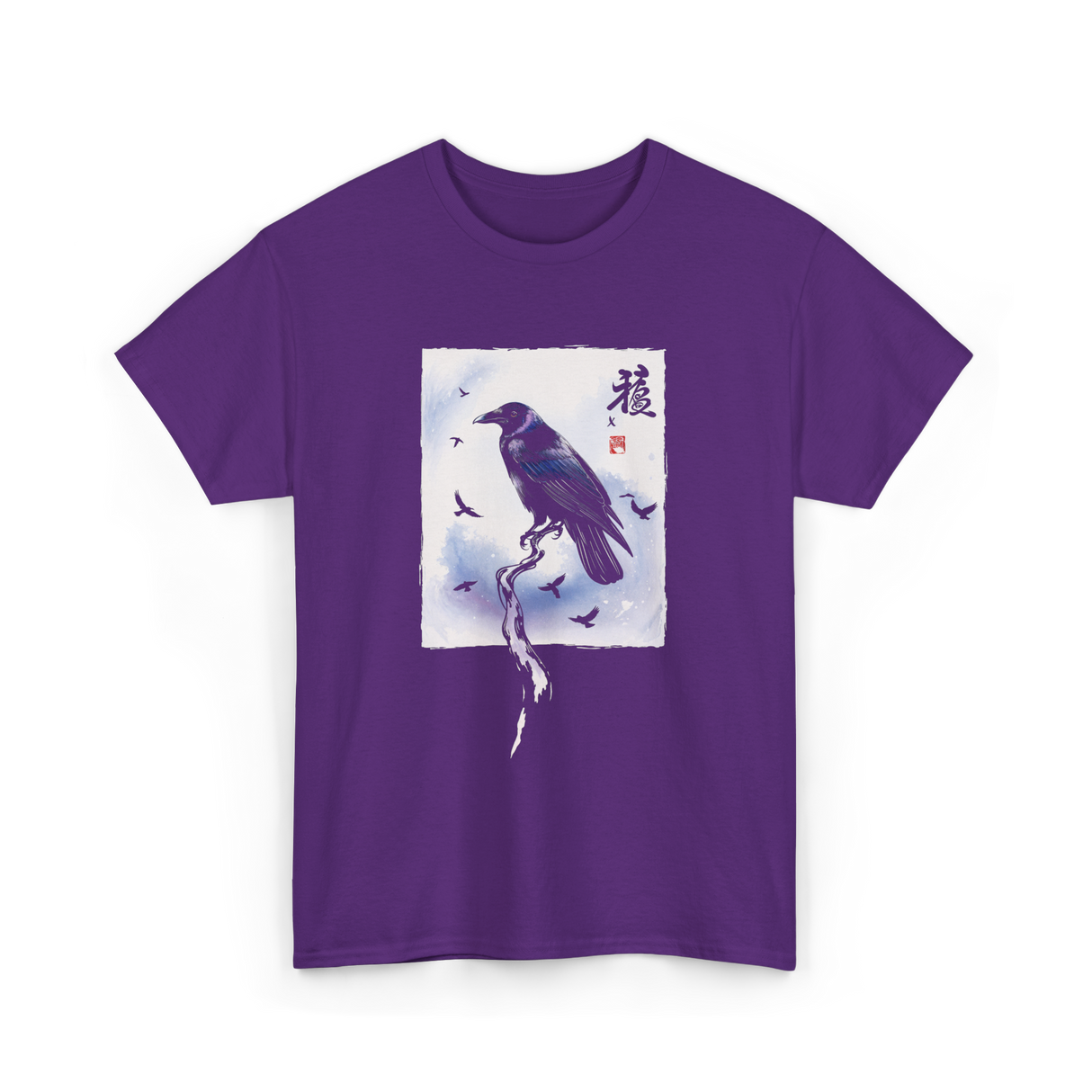 Japanese Crow Raven Art Crow T-Shirt - Purple