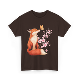 Japanese Fox Cherry Blossom Kawaii T-Shirt - Dark Chocolate