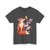 Japanese Fox Cherry Blossom Kawaii T-Shirt - Dark Heather