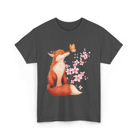 Japanese Fox Cherry Blossom Kawaii T-Shirt - Dark Heather