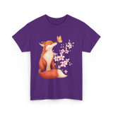 Japanese Fox Cherry Blossom Kawaii T-Shirt - Purple