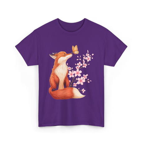 Japanese Fox Cherry Blossom Kawaii T-Shirt - Purple