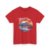 Japanese Fuji Mountain Art Japan T-Shirt - Red