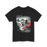 Japanese Mountain Landscape Art T-Shirt - Black