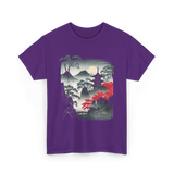 Japanese Mountain Landscape Art T-Shirt - Purple