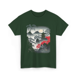 Japanese Mountain Landscape Art T-Shirt - Forest Green