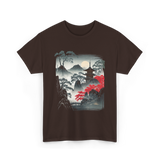 Japanese Mountain Landscape Art T-Shirt - Dark Chocolate