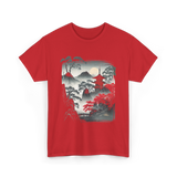 Japanese Mountain Landscape Art T-Shirt - Red