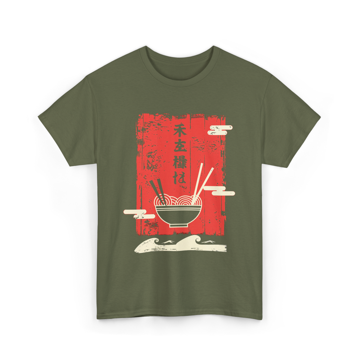 Japanese Noodles Art Cuisine T-Shirt - Military Green