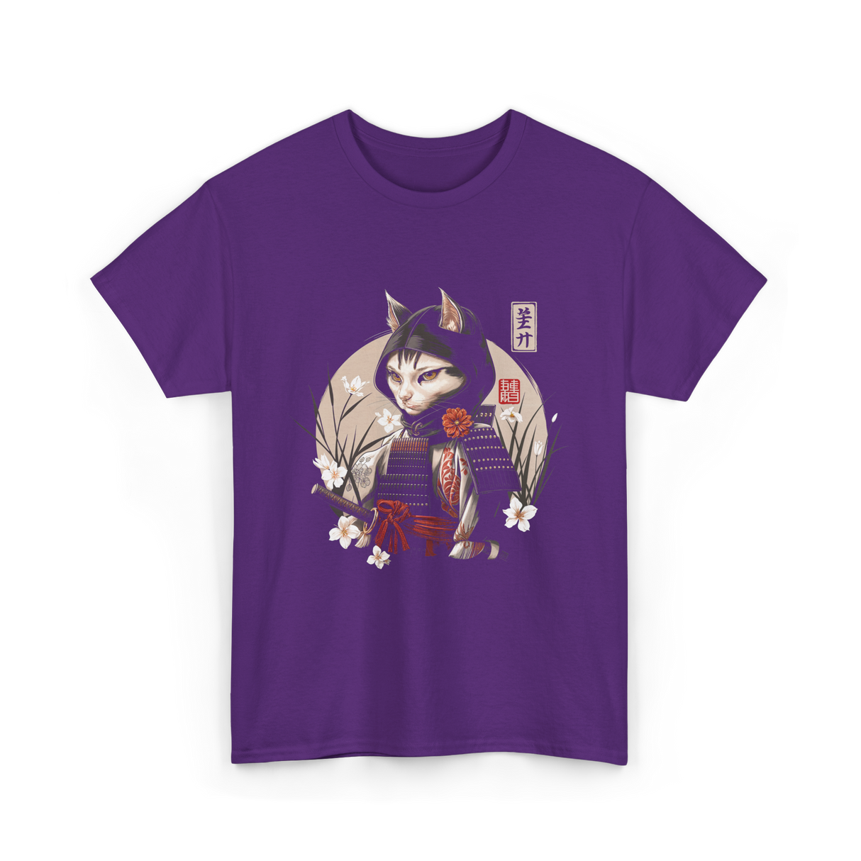 Japanese Samurai Cat Ninja Cat T-Shirt - Purple