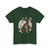 Japanese Samurai Cat Ninja Cat T-Shirt - Forest Green