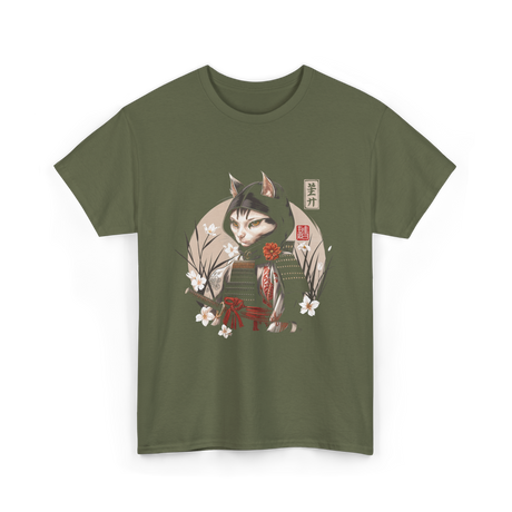 Japanese Samurai Cat Ninja Cat T-Shirt - Military Green