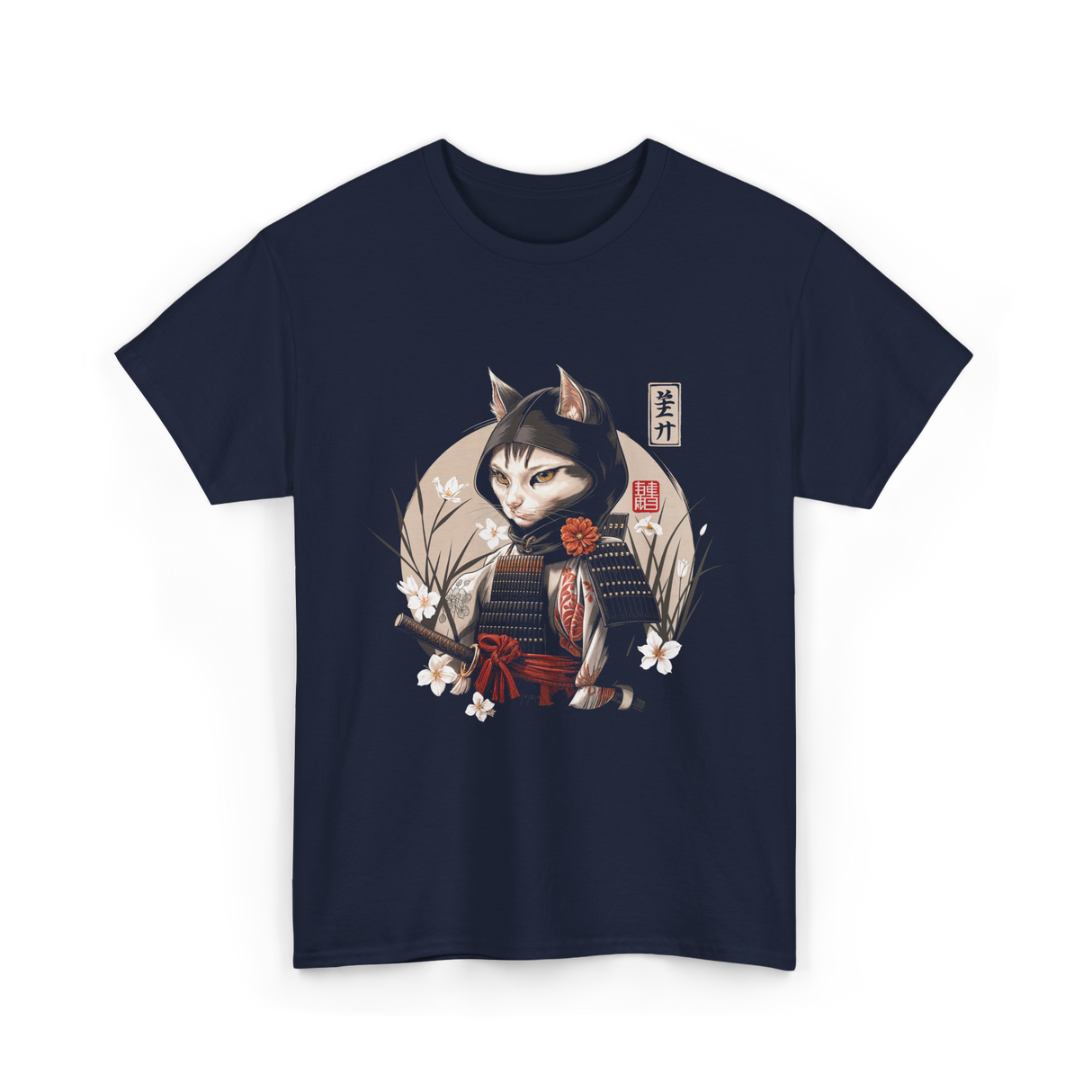 Japanese Samurai Cat Ninja Cat T-Shirt - Navy