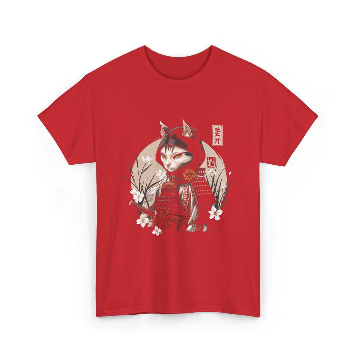 Japanese Samurai Cat Ninja Cat T-Shirt - Red