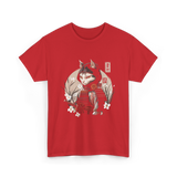 Japanese Samurai Cat Ninja Cat T-Shirt - Red