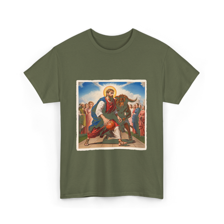 Jesus and Basketball Jesus T-Shirt - Military Green