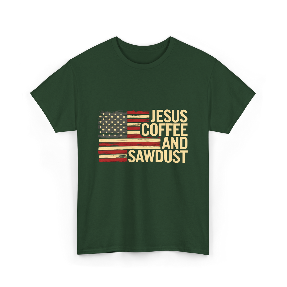 Jesus Coffee and Sawdust Carpenter T-Shirt - Forest Green