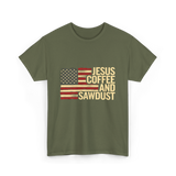 Jesus Coffee and Sawdust Carpenter T-Shirt - Military Green