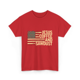 Jesus Coffee and Sawdust Carpenter T-Shirt - Red