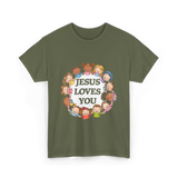 Jesus Loves You Christian Kids T-Shirt - Military Green