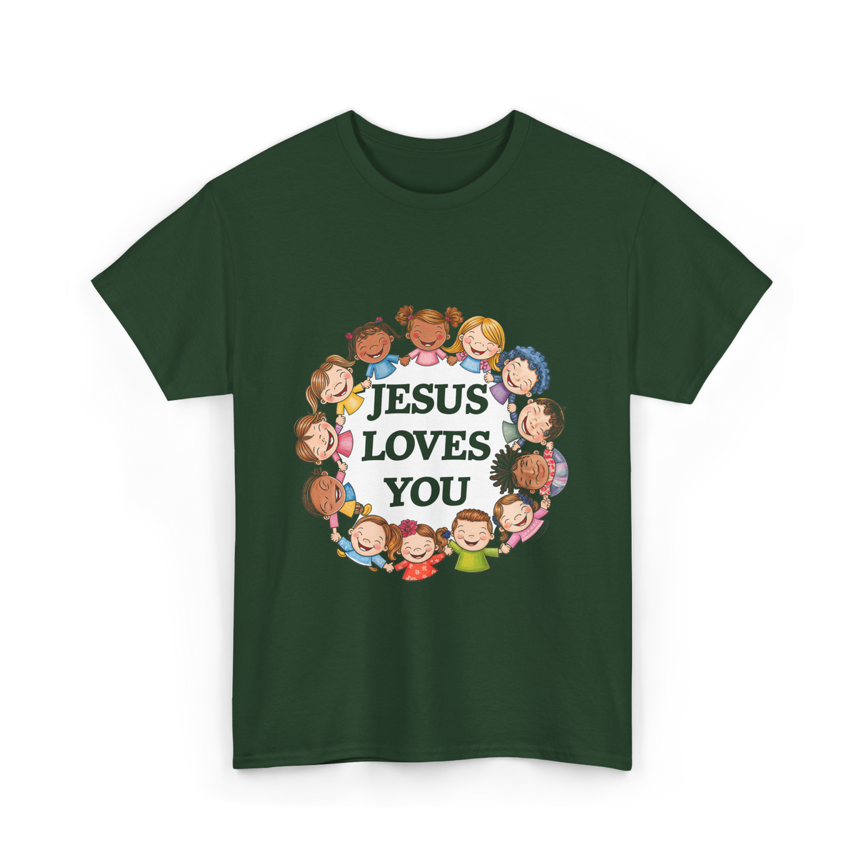 Jesus Loves You Christian Kids T-Shirt - Forest Green