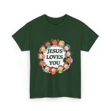 Jesus Loves You Christian Kids T-Shirt - Forest Green