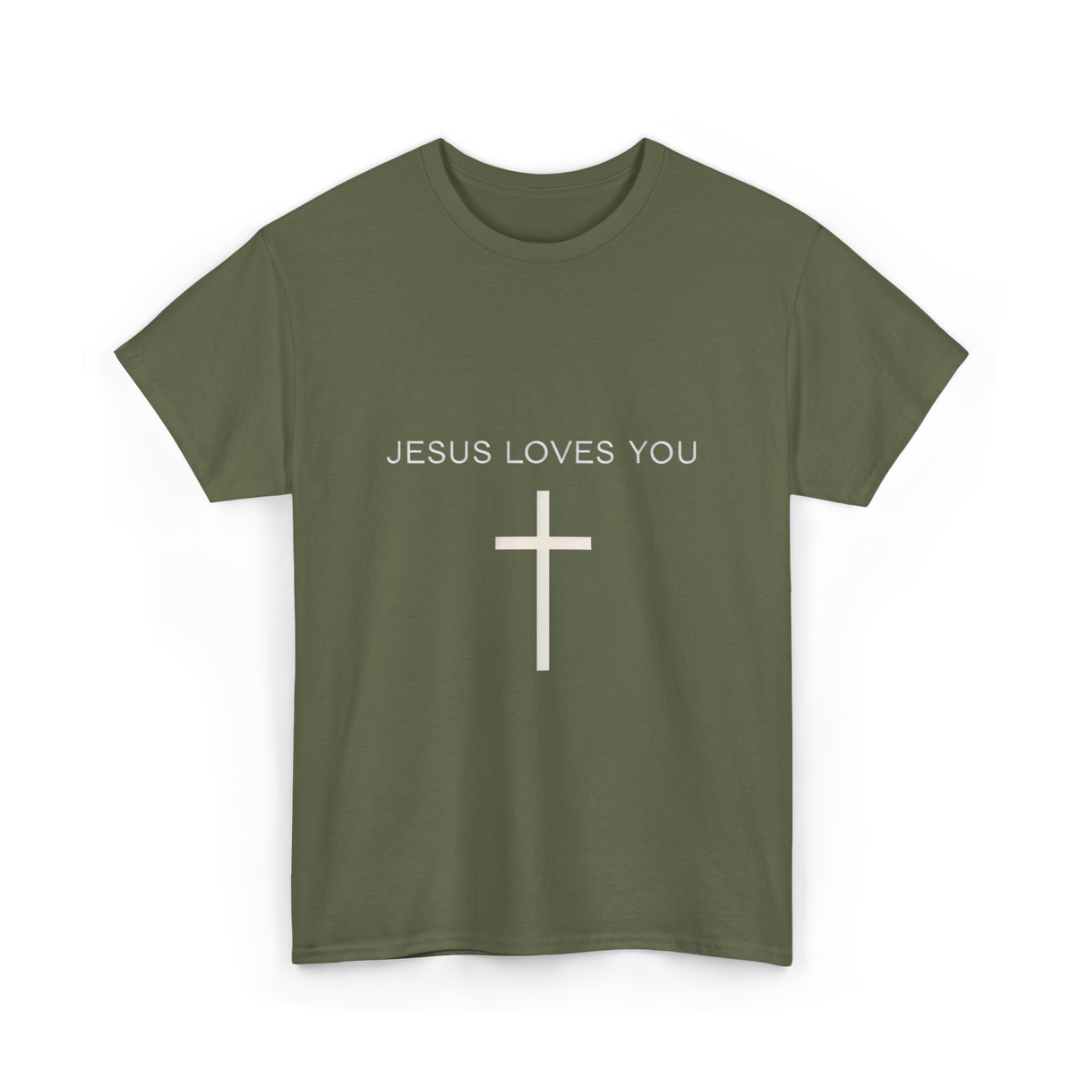 Jesus Loves You Cross Christian T-Shirt - Military Green