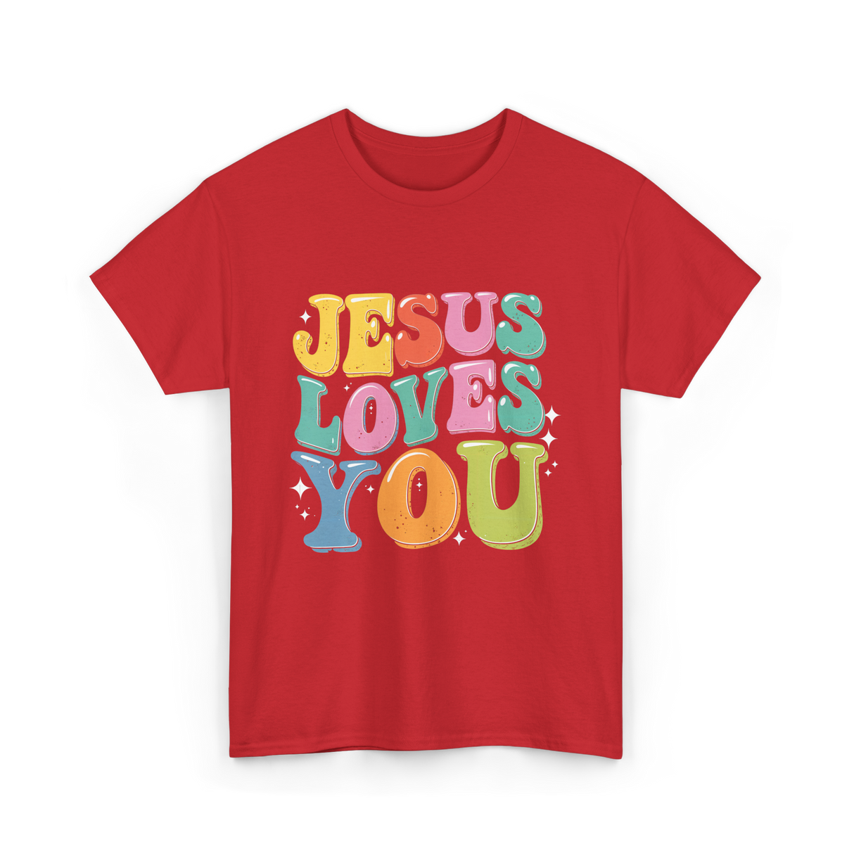 Jesus Loves You Faith Design T-Shirt - Red