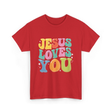 Jesus Loves You Faith Design T-Shirt - Red