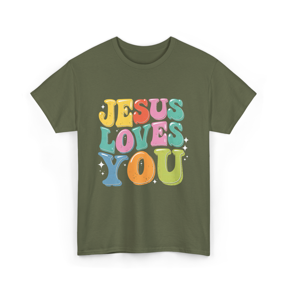 Jesus Loves You Faith Design T-Shirt - Military Green