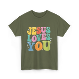 Jesus Loves You Faith Design T-Shirt - Military Green