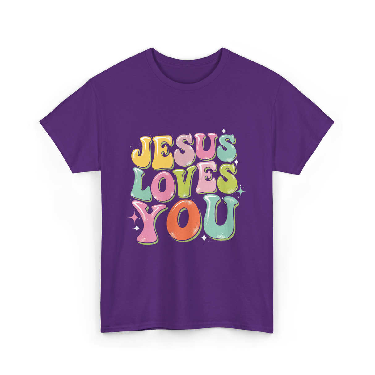 Jesus Loves You Retro Design T-Shirt - Purple