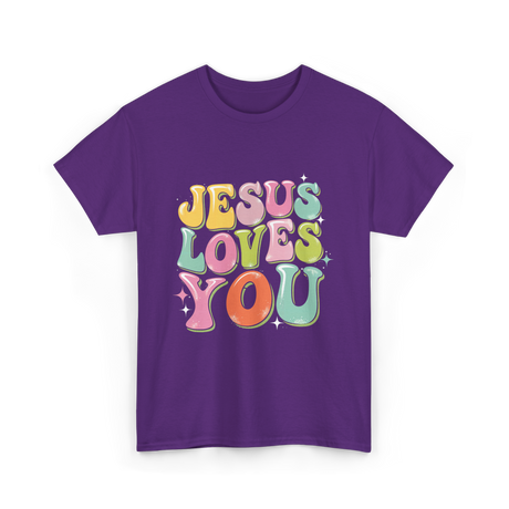 Jesus Loves You Retro Design T-Shirt - Purple