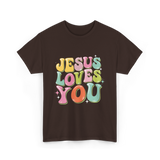 Jesus Loves You Retro Design T-Shirt - Dark Chocolate