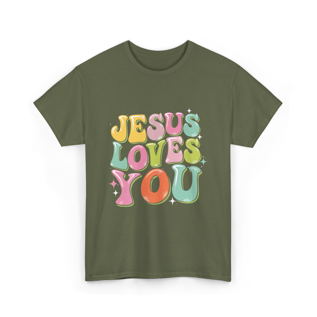 Jesus Loves You Retro Design T-Shirt - Military Green