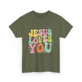 Jesus Loves You Retro Design T-Shirt - Military Green