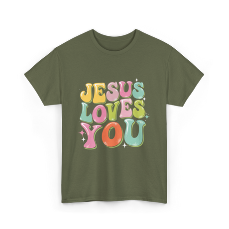 Jesus Loves You Retro Design T-Shirt - Military Green