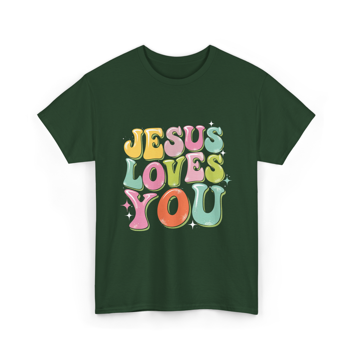 Jesus Loves You Retro Design T-Shirt - Forest Green