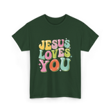 Jesus Loves You Retro Design T-Shirt - Forest Green