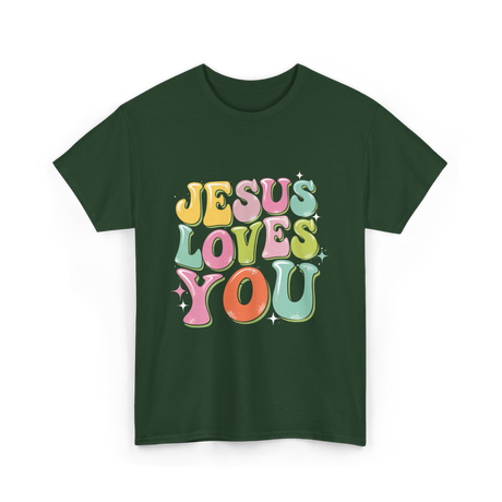 Jesus Loves You Retro Design T-Shirt - Forest Green