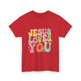 Jesus Loves You Retro Design T-Shirt - Red