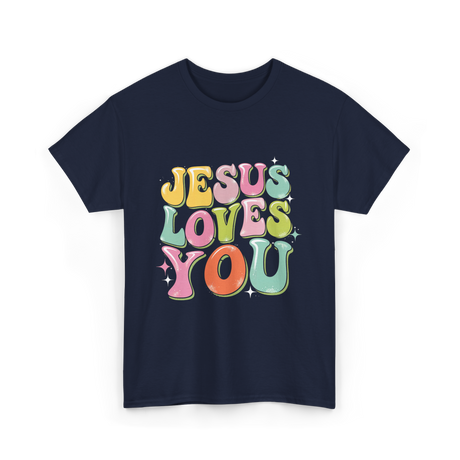 Jesus Loves You Retro Design T-Shirt - Navy