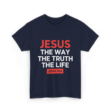 Jesus The Way Truth Life Christian T-Shirt - Navy