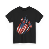 Jet Fighters American Flag Aviation T-Shirt - Black