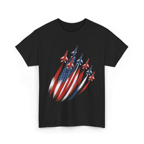 Jet Fighters American Flag Aviation T-Shirt - Black