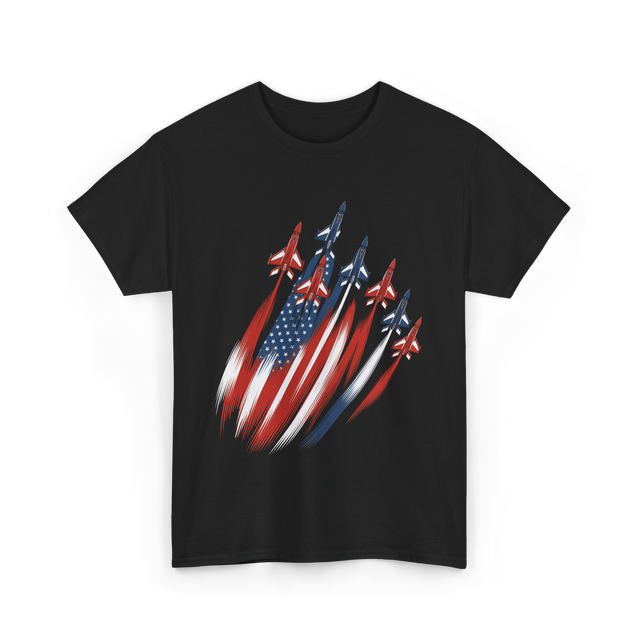 Jet Fighters American Flag Aviation T-Shirt - Black