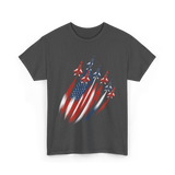 Jet Fighters American Flag Aviation T-Shirt - Dark Heather