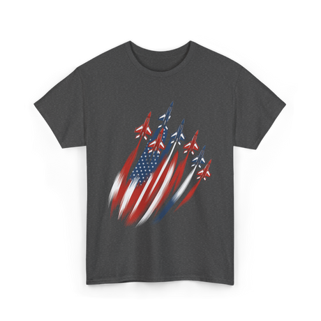 Jet Fighters American Flag Aviation T-Shirt - Dark Heather