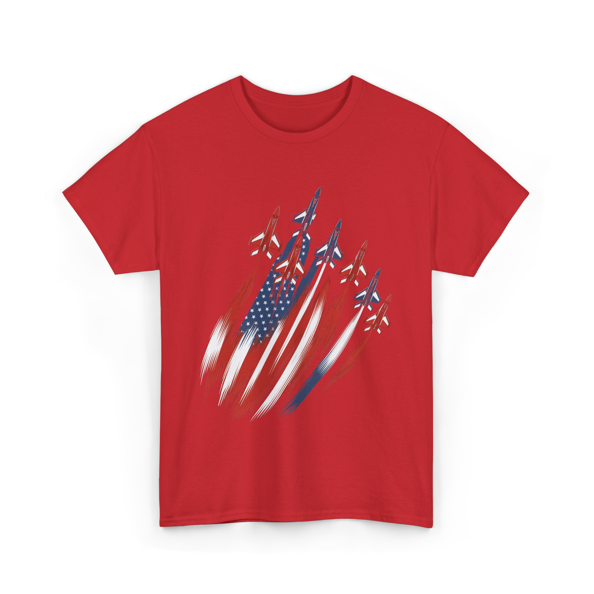 Jet Fighters American Flag Aviation T-Shirt - Red